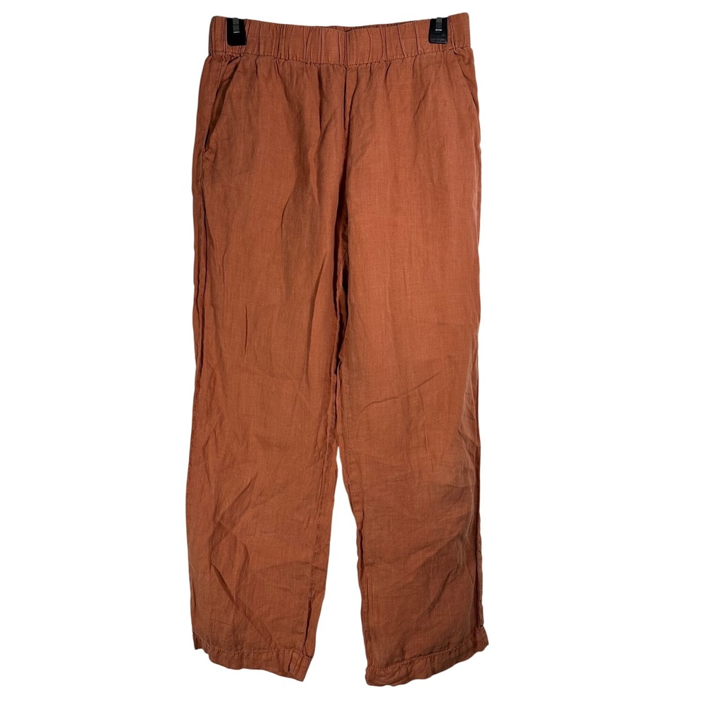 Lou & Grey Small Terracotta Brown Orange Linen Elastic Waist Pants Cropped